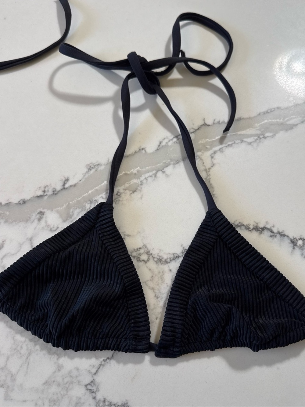 Frankie’s bikinis black ribbed triangle top XS